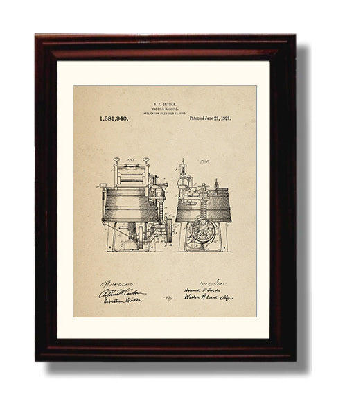 Patent Print - Washing Machine - Howard F Snyder - 1921 - Patent 1381940 Patent Wall Art