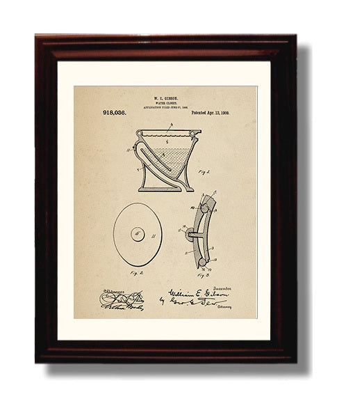 Patent Print - Water Closet - William E Gibson - 1909 - Patent 918036 Patent Wall Art