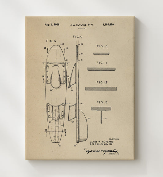 Water Ski 1968 patent print wall art 8x10 Canvas
