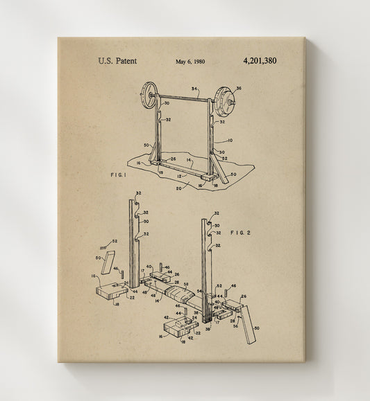 Weightlifting Rack 1980 patent print wall art 8x10 Canvas