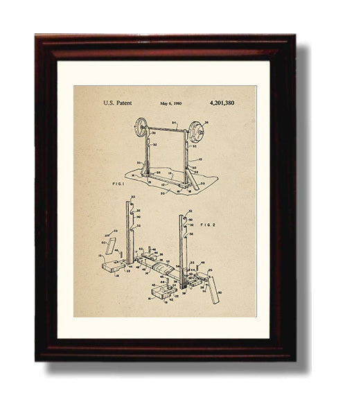 Patent Print - Weightlifting Rack - Unknown Inventor - 1980 - Patent 4201380 Patent Wall Art