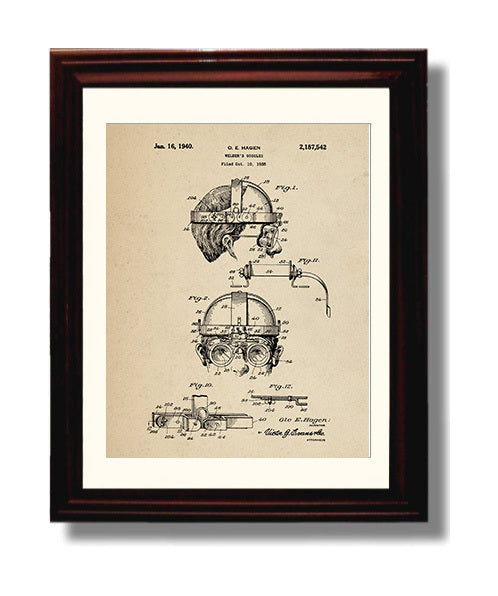 Patent Print - Welders Goggles - Ole E. Hagen - 1940 - Patent 2187542 Patent Wall Art
