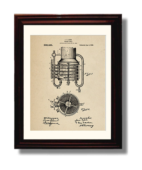 Patent Print - Whisky Still - J.F. Jett - 1909 - Patent 908465 Patent Wall Art