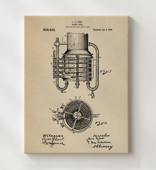 Whisky Still 1909 patent print wall art 8x10 Canvas