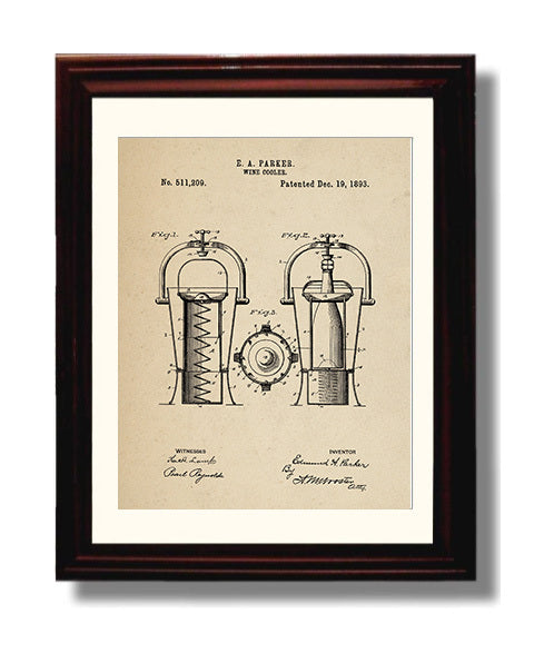 Patent Print - Wine Cooler - E.A. Parker - 1893 - Patent 511209 Patent Wall Art