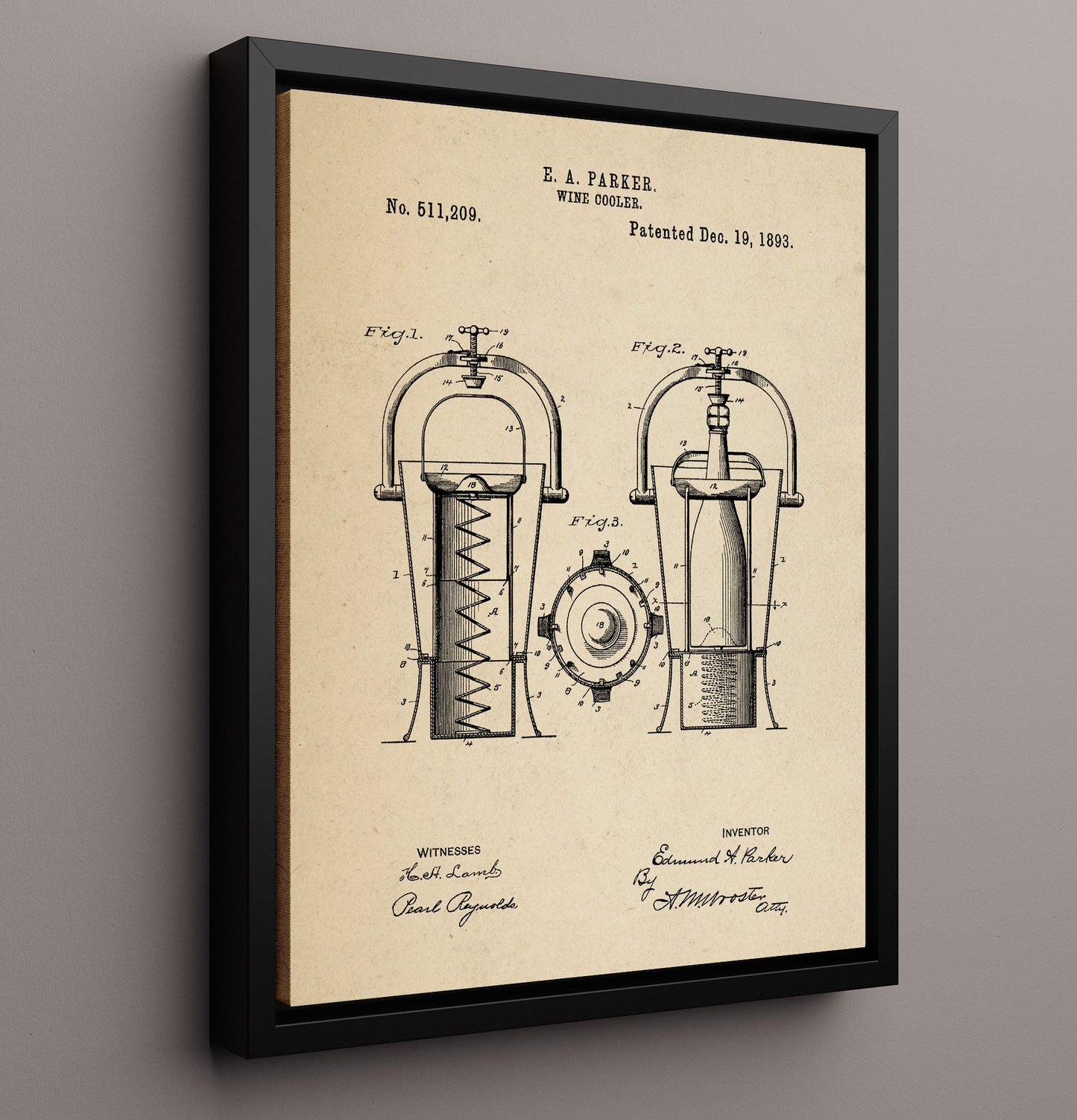 Patent Print - Wine Cooler - E.A. Parker - 1893 - Patent 511209 Patent Wall Art