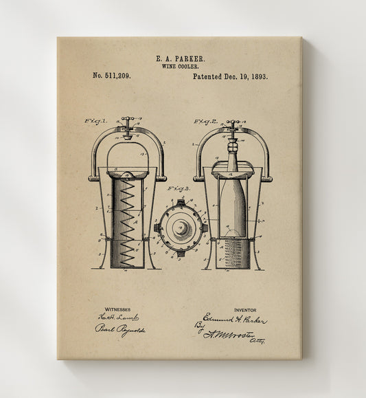 Wine Cooler 1893 patent print wall art 8x10 Canvas