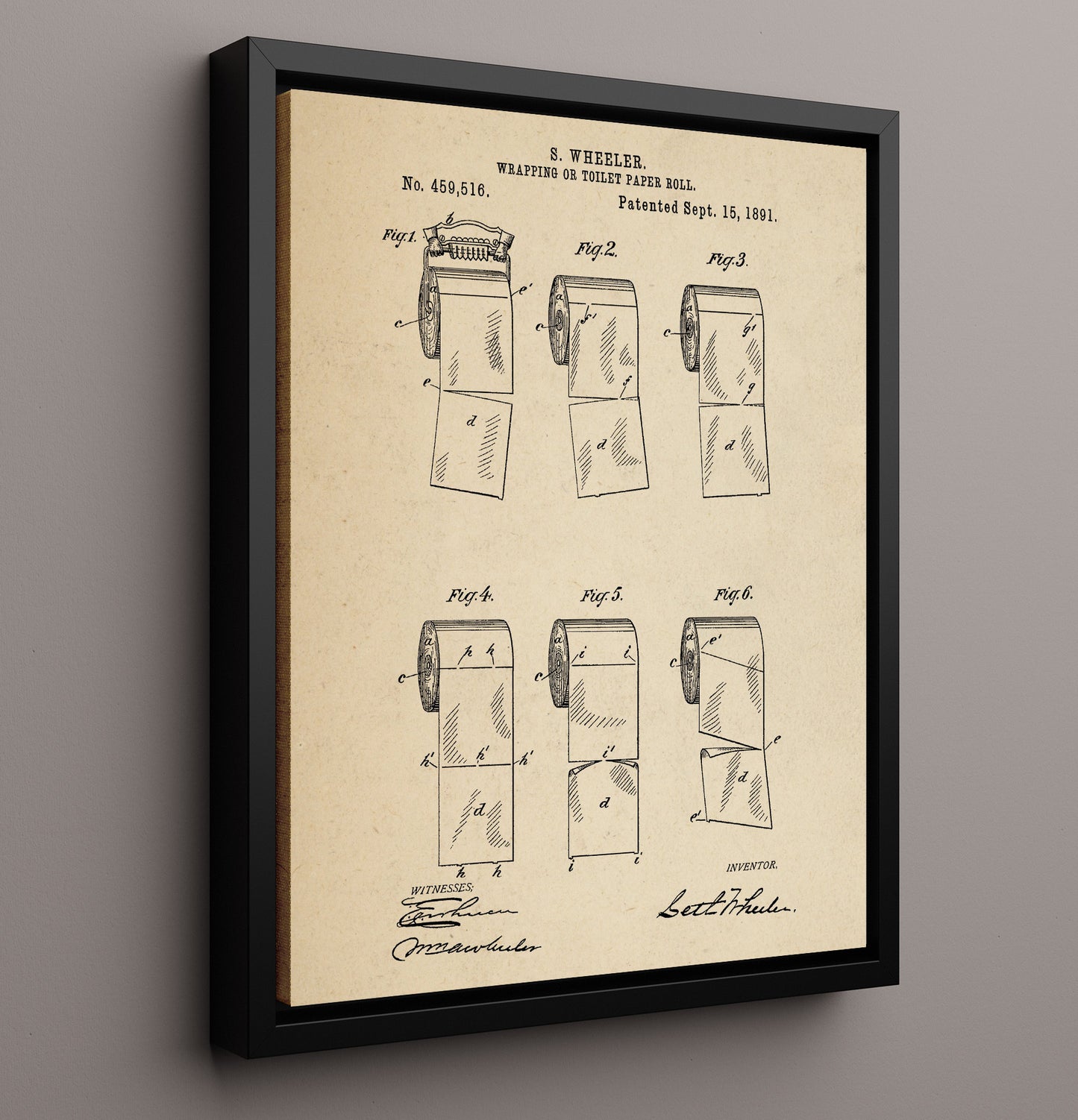Patent Print - Wrapping Or Toilet Paper Roll - Seth Wheeler - 1891 - Patent 459516 Patent Wall Art