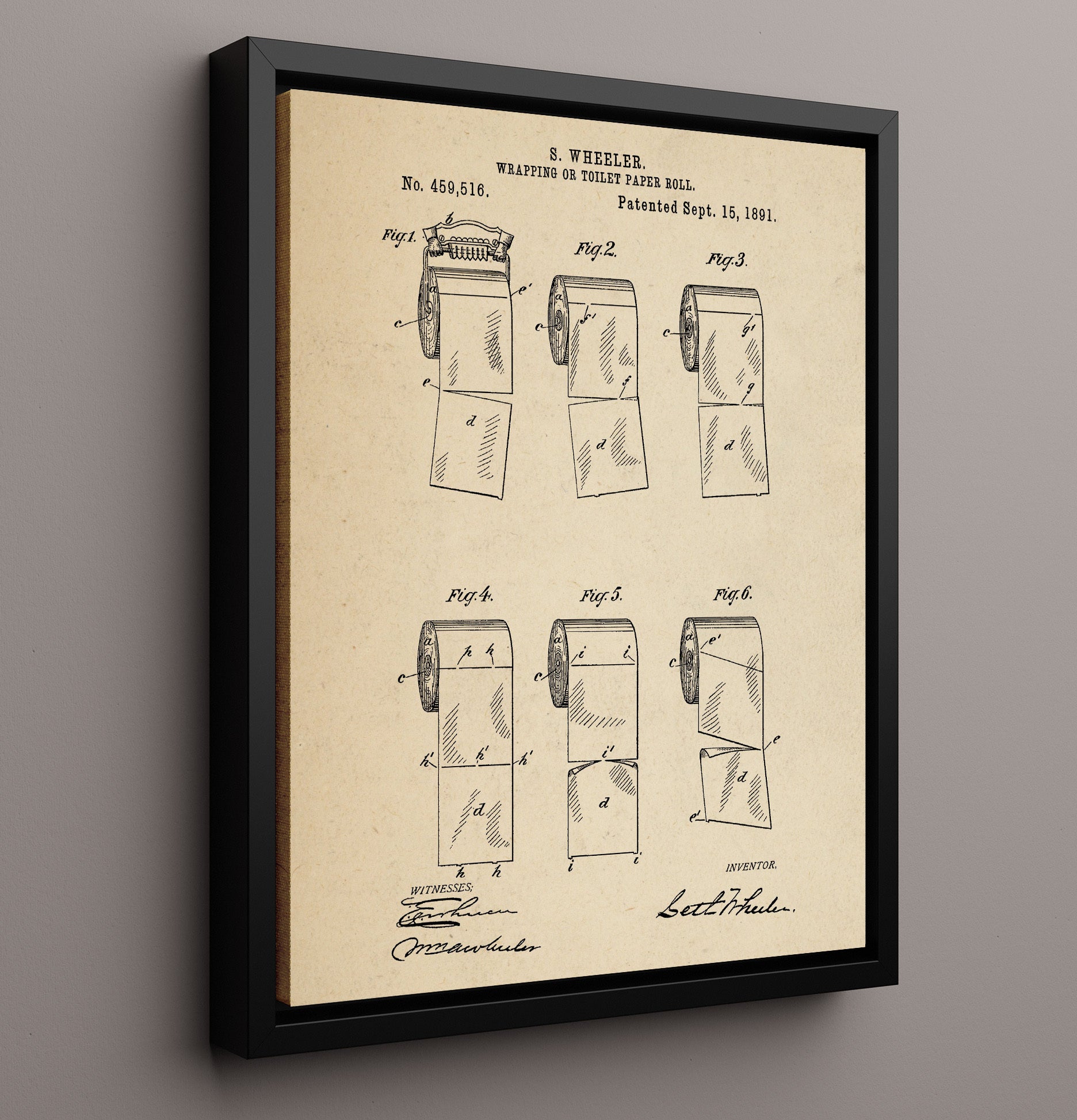 Patent Print - Wrapping Or Toilet Paper Roll - Seth Wheeler - 1891 - Patent 459516 Patent Wall Art