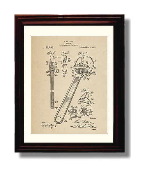 Patent Print - Wrench - Karl Peterson - 1915 - Patent 1133236 Patent Wall Art