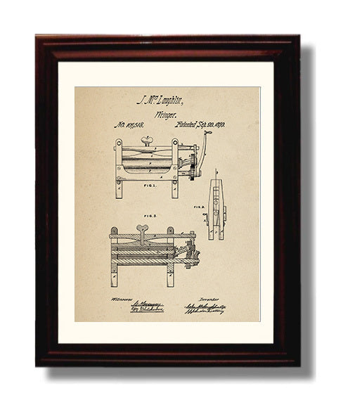 Patent Print - Wringer Machine - John M Laughlin - 1870 - Patent 107518 Patent Wall Art