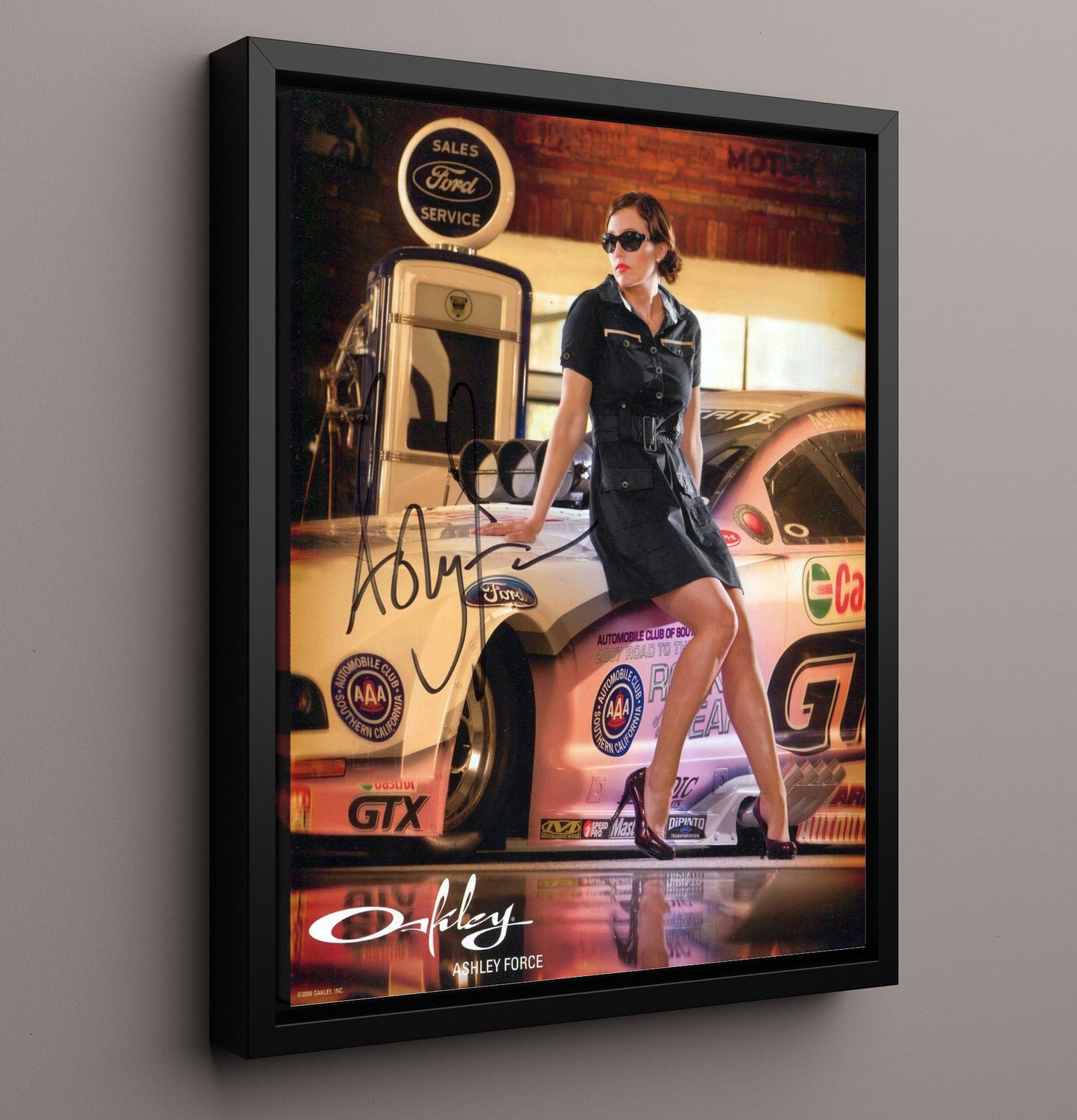 Ashley Force - Oakley Ford Funny Car Promo Racing Wall Art 16x20 Framed Canvas wall art print – Racing Wall Art decor