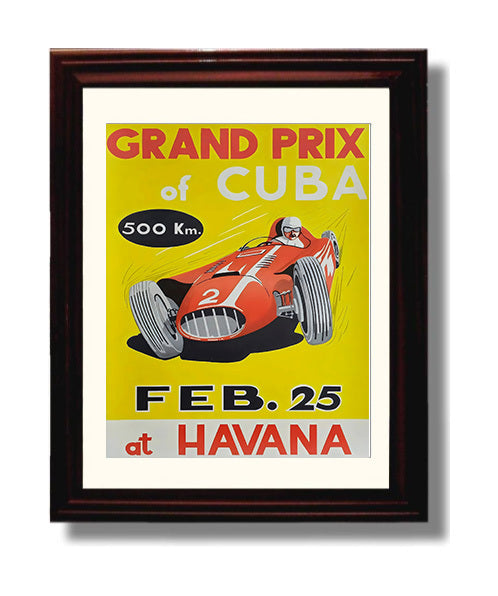 Cuban Grand Prix - Havana 500km Vintage Poster Racing Wall Art 8x10 Beveled Frame wall art print – Racing Wall Art decor