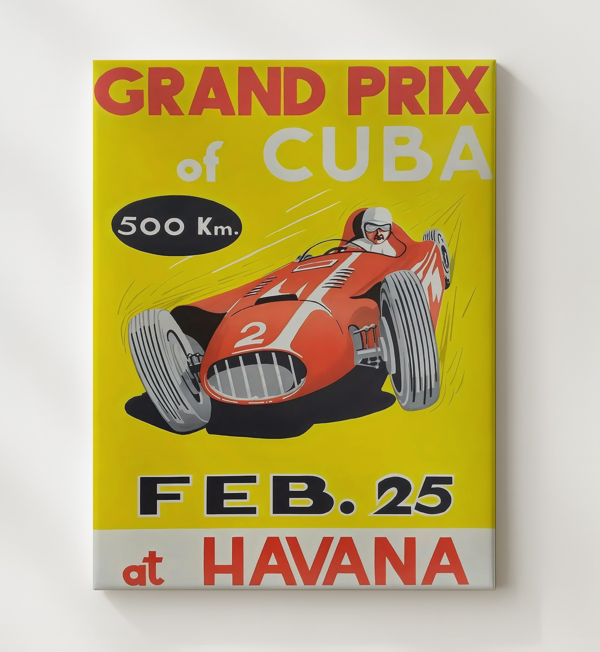 Cuban Grand Prix - Havana 500 km Vintage Poster - Framed Canvas racing wall art