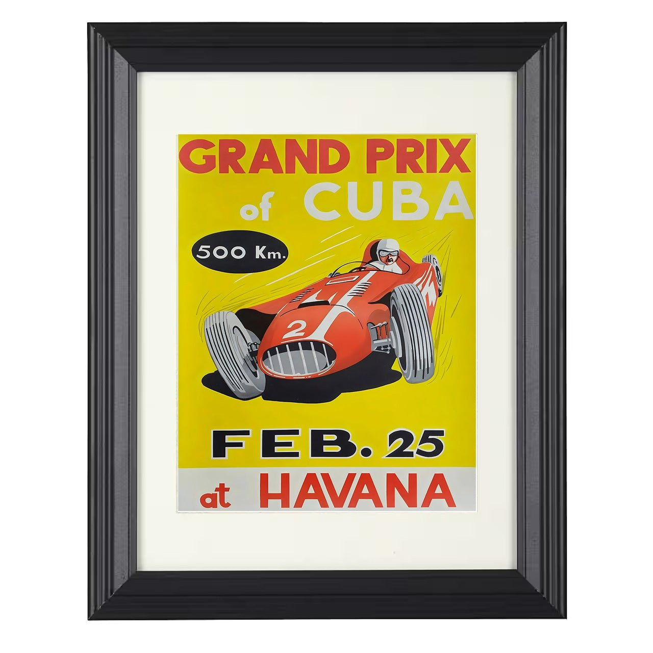 Cuban Grand Prix – Havana 500km Vintage Artwork 8x10 matted black framed racing wall art