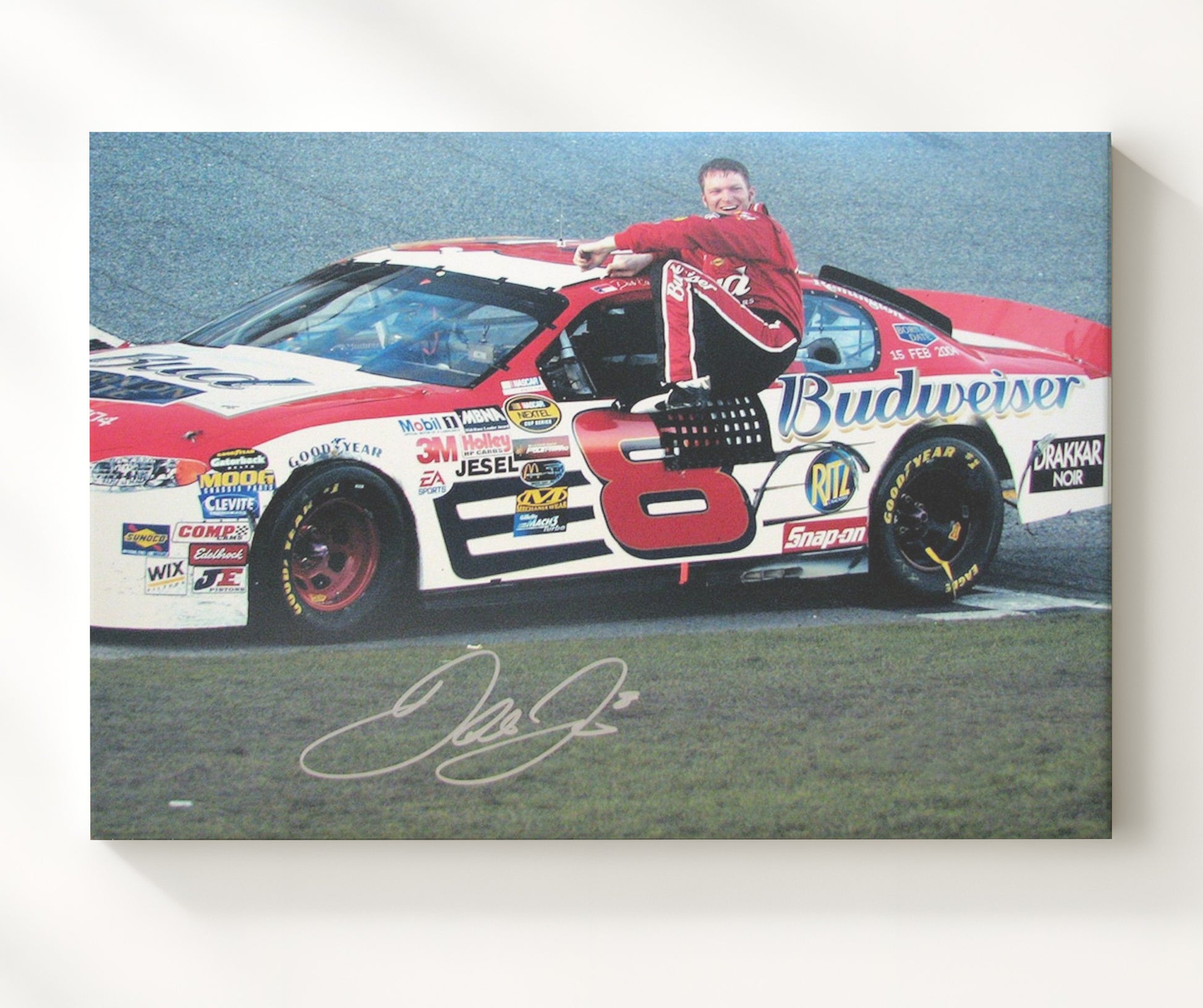 Dale Earnhardt Jr - Budweiser Chevrolet No 8 Victory Pose Racing Wall Art 20x24 Canvas wall art print – Racing Wall Art decor