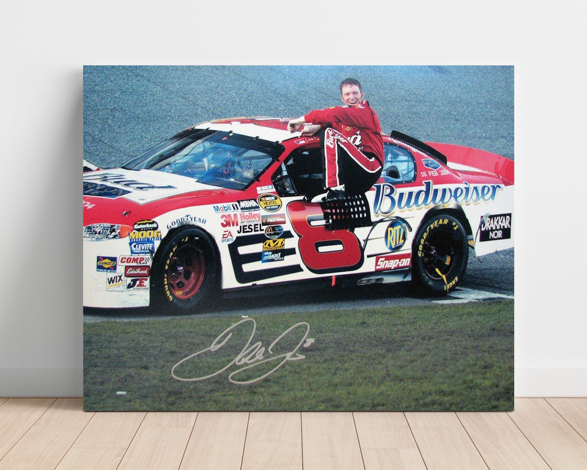 Dale Earnhardt Jr - Budweiser Chevrolet No 8 Victory Pose Racing Wall Art 16x20 Unframed Print wall art print – Racing Wall Art decor