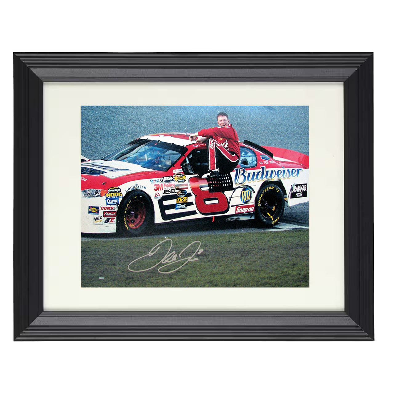 Dale Earnhardt Jr. – Budweiser Chevrolet No. 8 Victory Pose 8x10 matted black framed racing wall art