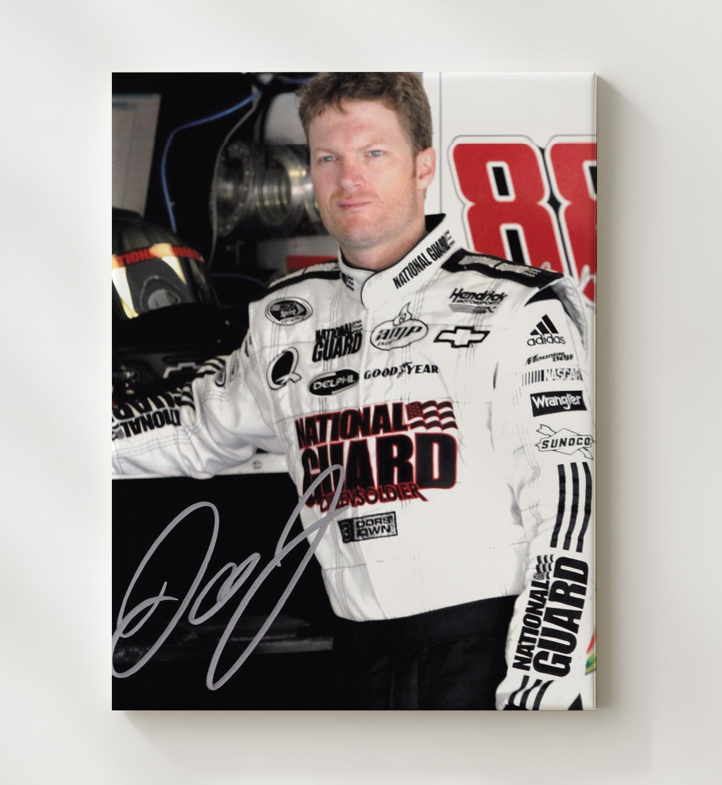 Dale Earnhardt Jr - National Guard NASCAR Portrait Racing Wall Art 20x24 Canvas wall art print – Racing Wall Art decor