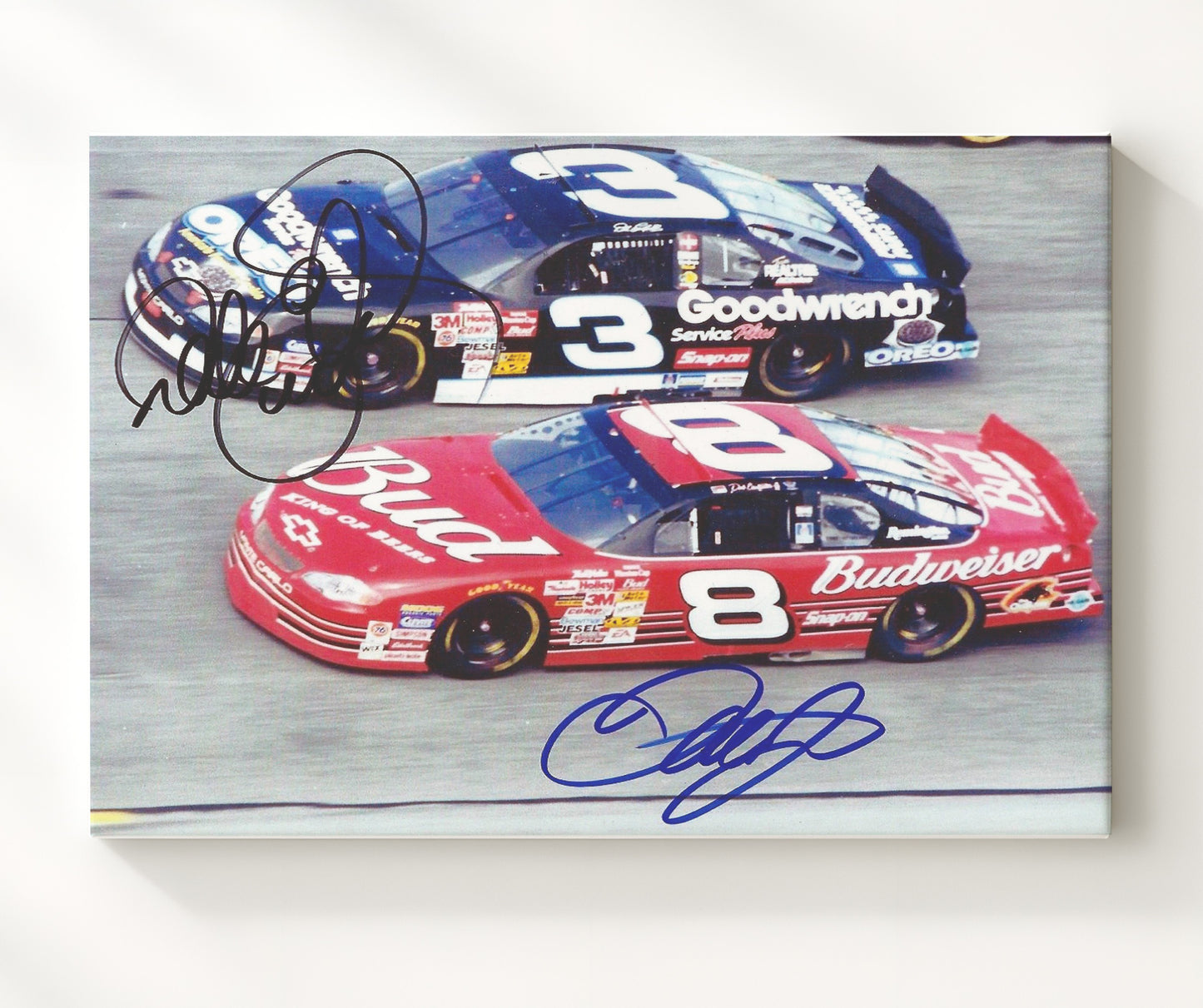 Dale Earnhardt Jr and Sr - Dual Cars- Landscape.jpg Racing Wall Art 20x24 Canvas wall art print – Racing Wall Art decor