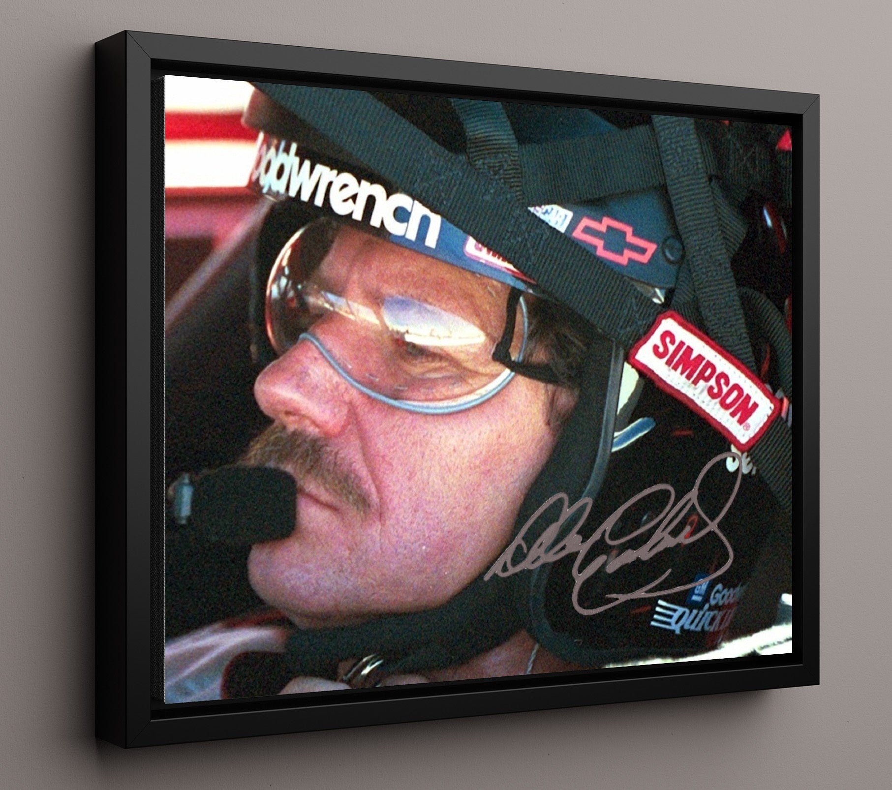 Dale Earnhardt Sr - Goodwrench Helmet Close Up Racing Wall Art 16x20 Framed Canvas wall art print – Racing Wall Art decor