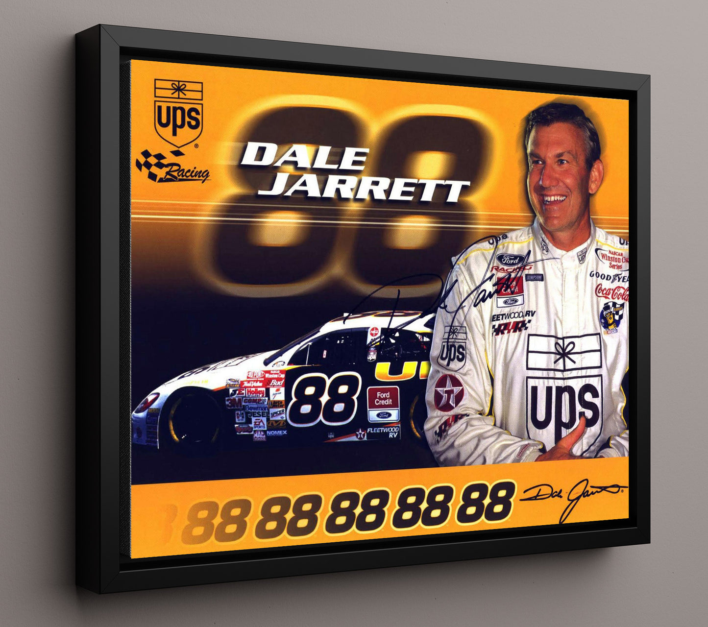 Dale Jarrett - UPS Ford No 88 Racing Wall Art 16x20 Framed Canvas wall art print – Racing Wall Art decor