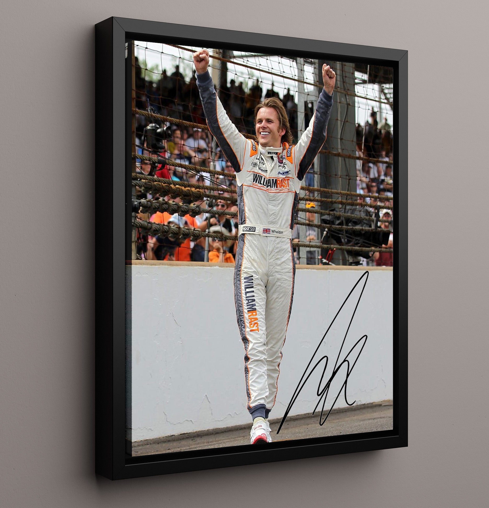 Dan Wheldon - IndyCar Champion Victory Lane Racing Wall Art 16x20 Framed Canvas wall art print – Racing Wall Art decor