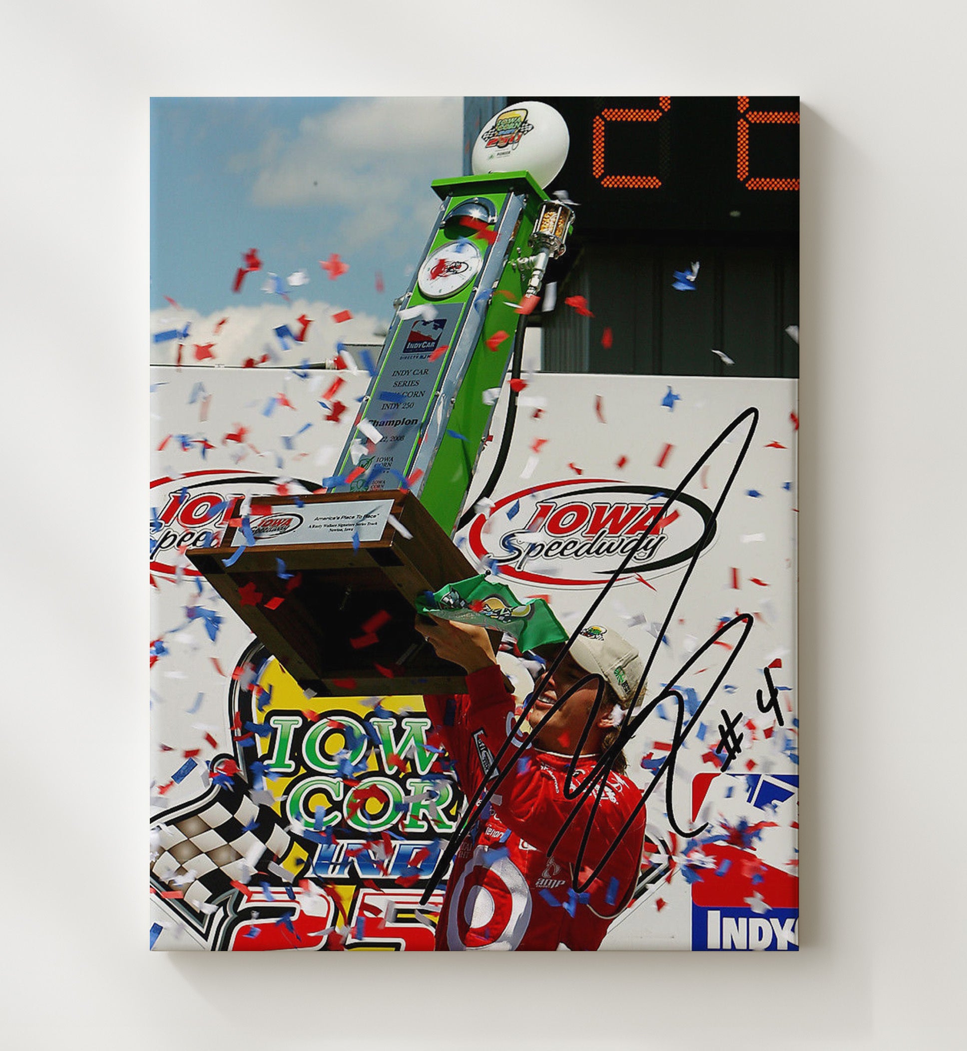 Dan Wheldon - IndyCar Victory Celebration - Framed Canvas racing wall art