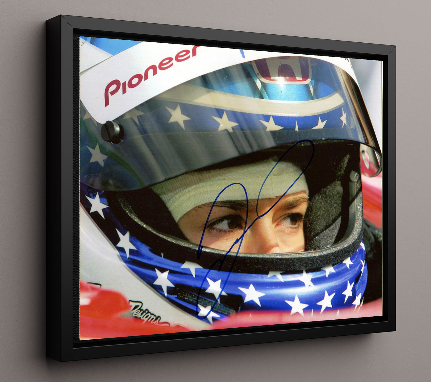 Danica Patrick - IndyCar Helmet Portrait Racing Wall Art 16x20 Framed Canvas wall art print – Racing Wall Art decor