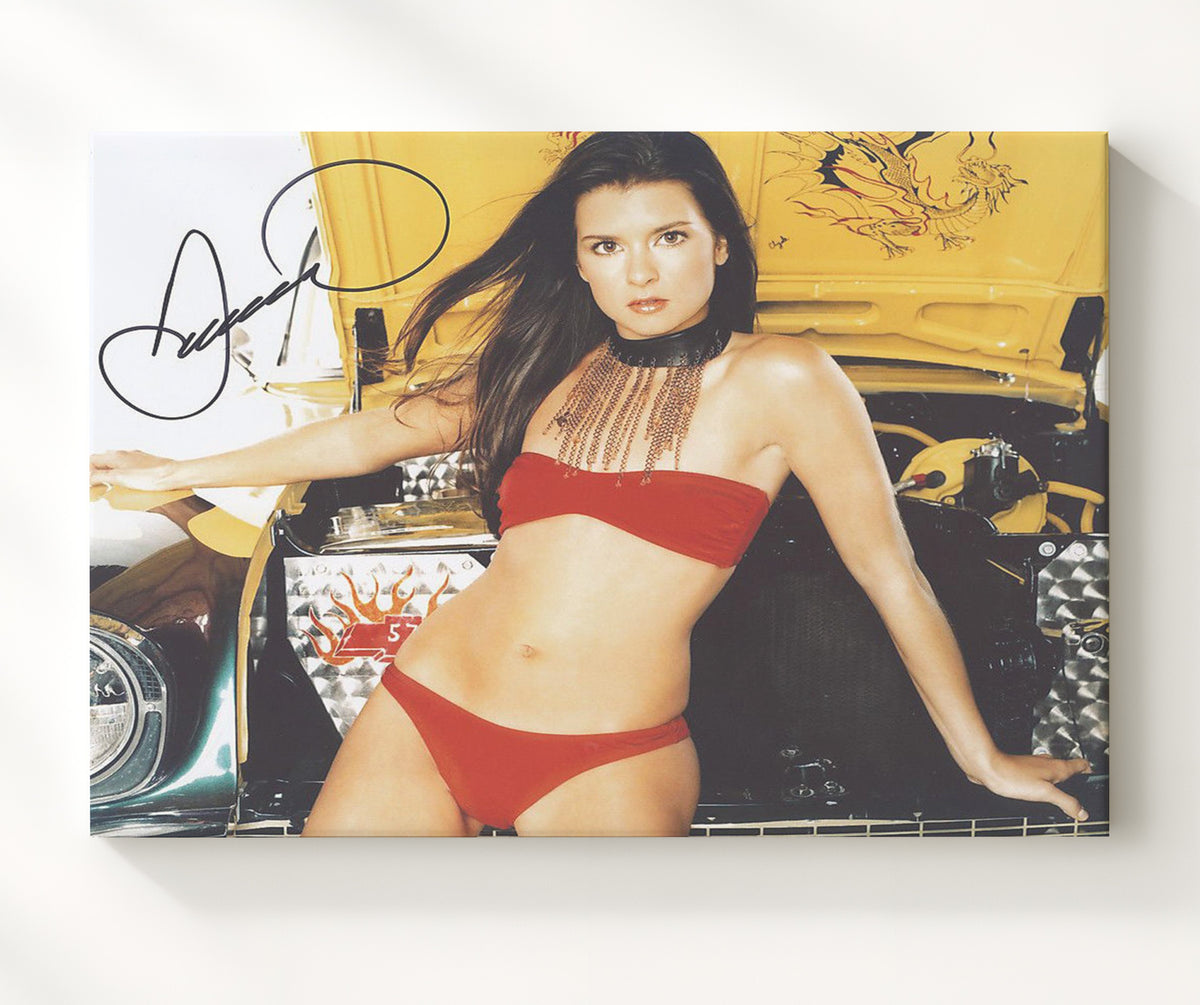 Danica Patrick - Promotional Photo with Custom Car - Framed Canvas racing wall art