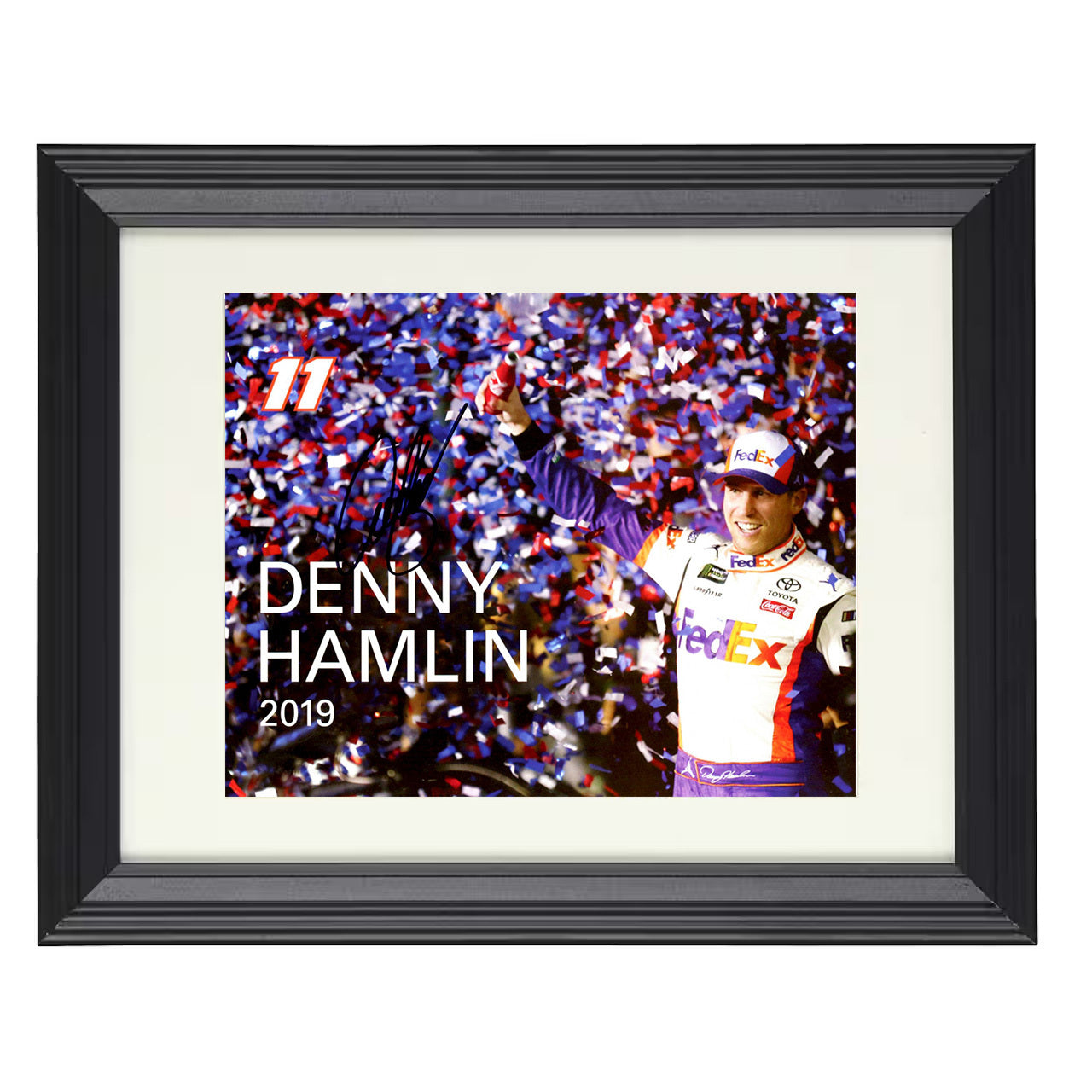 Denny Hamlin – Victory Celebration 2019 8x10 matted black framed racing wall art