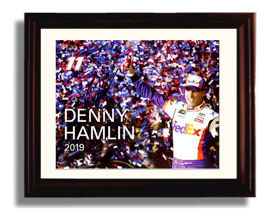 Denny Hamlin - Victory Celebration 2019 Racing Wall Art 8x10 Beveled Frame wall art print – Racing Wall Art decor