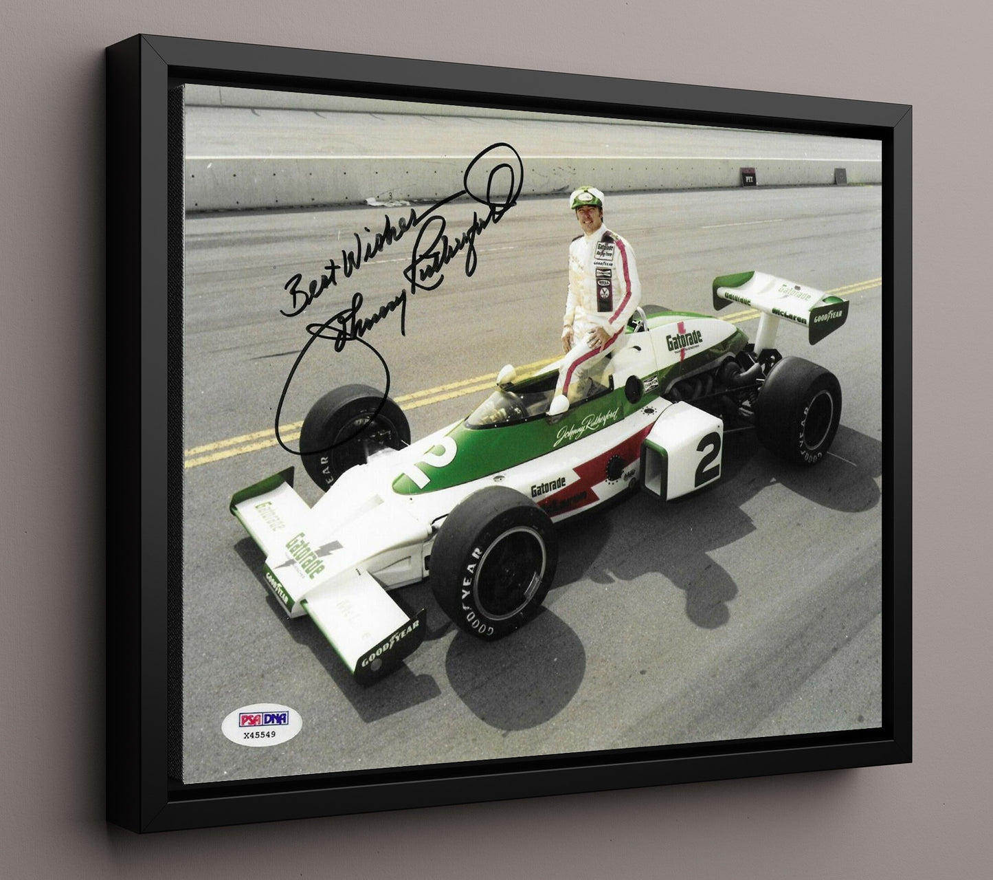 IndyCar - Johnny Rutherford Indianapolis 500 McLaren Racing Wall Art 16x20 Framed Canvas wall art print – Racing Wall Art decor