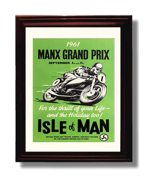 Isle of Man Manx Grand Prix 1961 Vintage Poster Racing Wall Art 8x10 Beveled Frame wall art print – Racing Wall Art decor