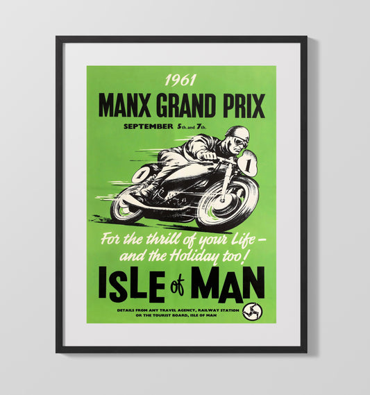 Isle of Man Manx Grand Prix 1961 Vintage Poster - Canvas racing wall art