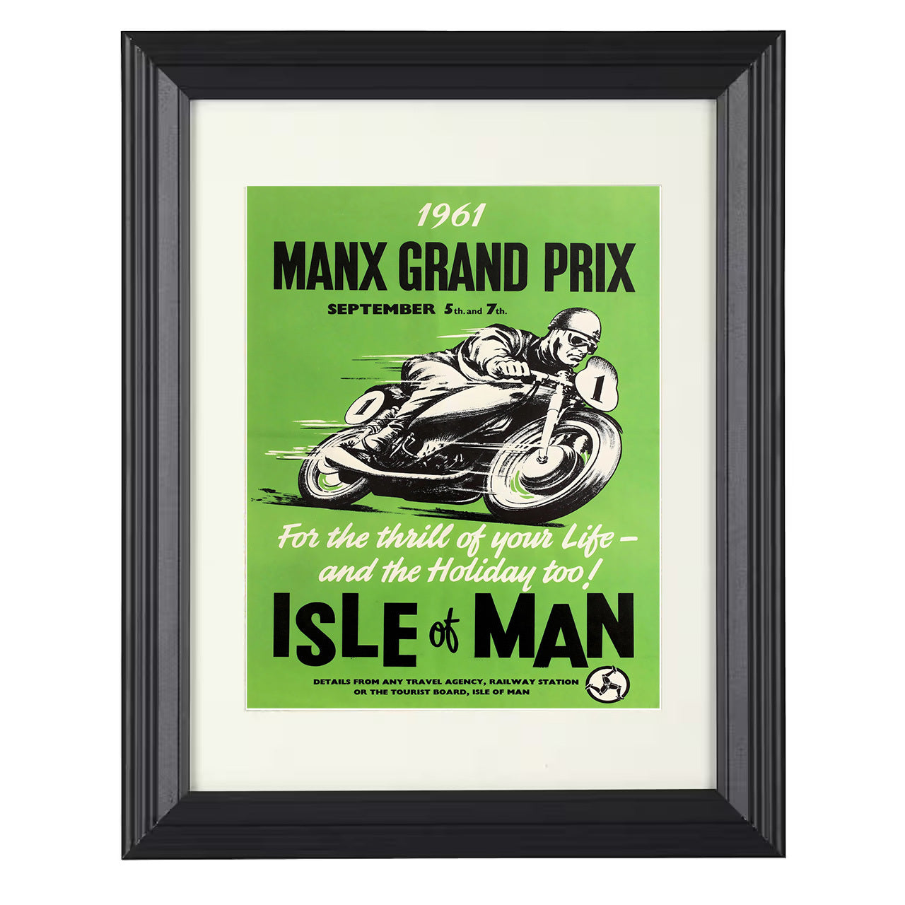 Isle of Man Manx Grand Prix 1961 Vintage Artwork 8x10 matted black framed racing wall art