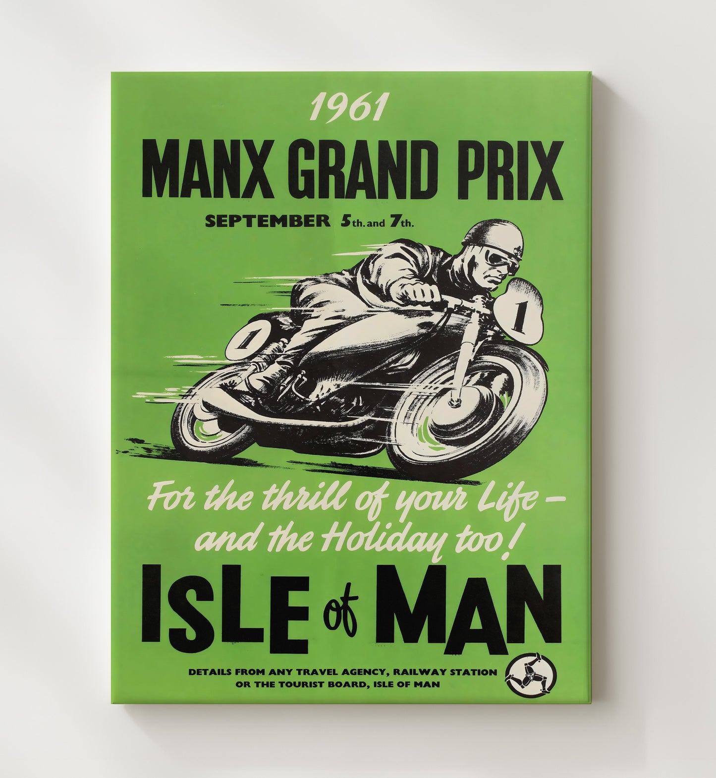 Isle of Man Manx Grand Prix 1961 Vintage Poster - Framed Canvas racing wall art