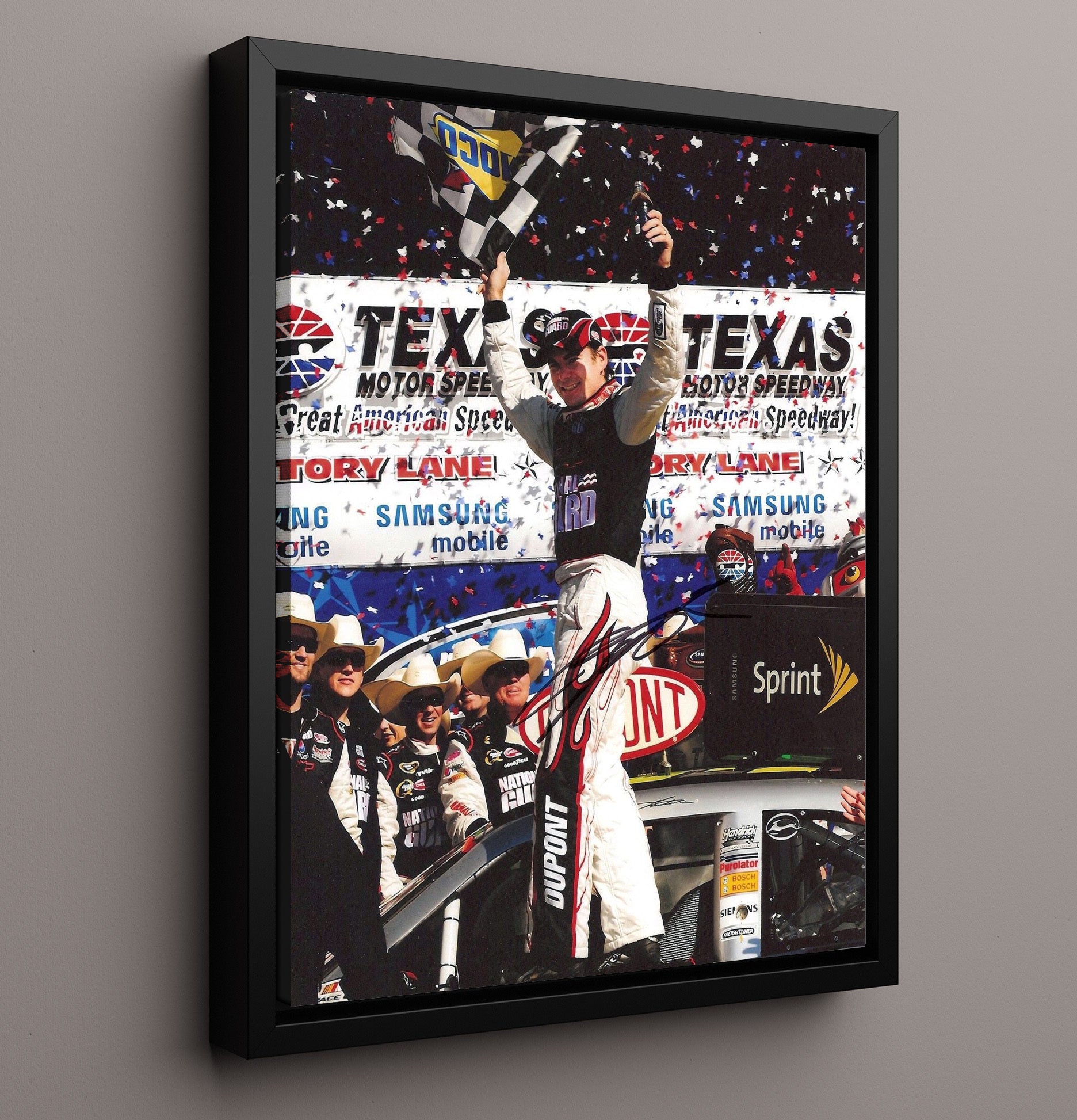 Jeff Gordon - Dupont Texas Victory Lane Racing Wall Art 16x20 Framed Canvas wall art print – Racing Wall Art decor