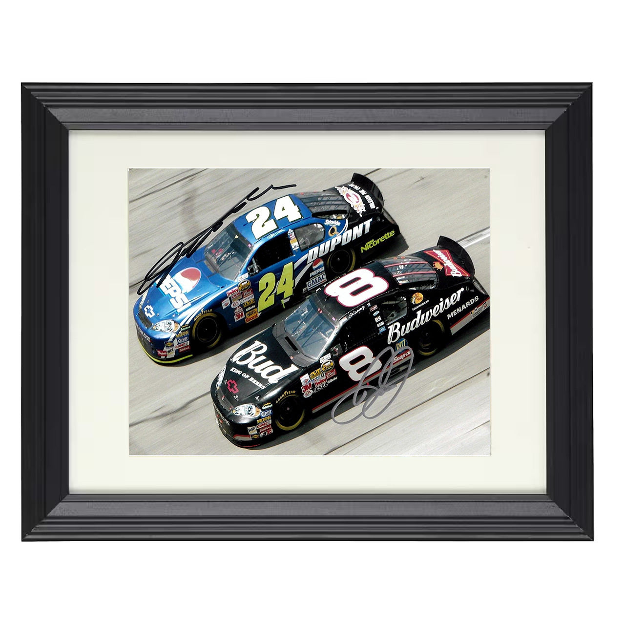 Jeff Gordon and Dale Earnhardt – Daytona 500 Fight 8x10 matted black framed racing wall art