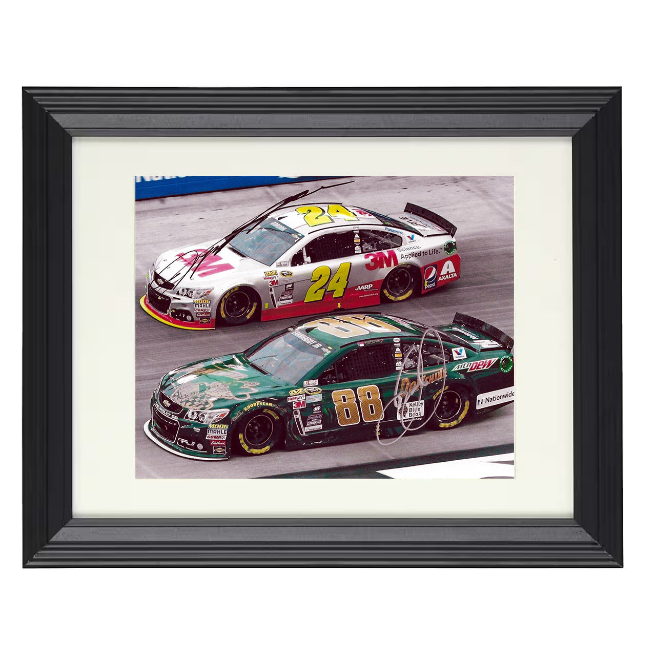 Jeff Gordon and Dale Earnhardt – Duel on Track 8x10 matted black framed racing wall art