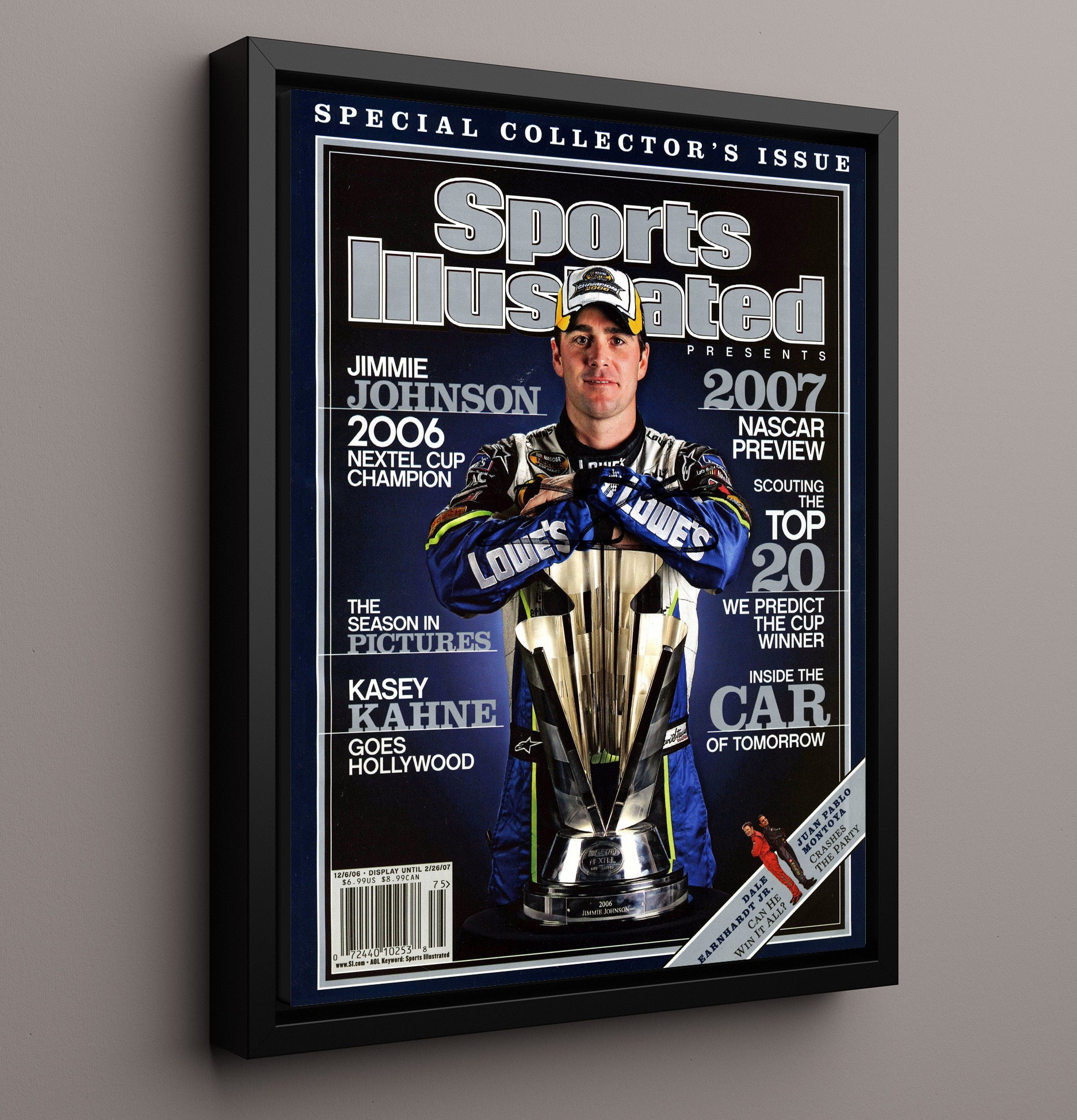 Jimmie Johnson - 2007 NASCAR Preview SI Cover Racing Wall Art 16x20 Framed Canvas wall art print – Racing Wall Art decor