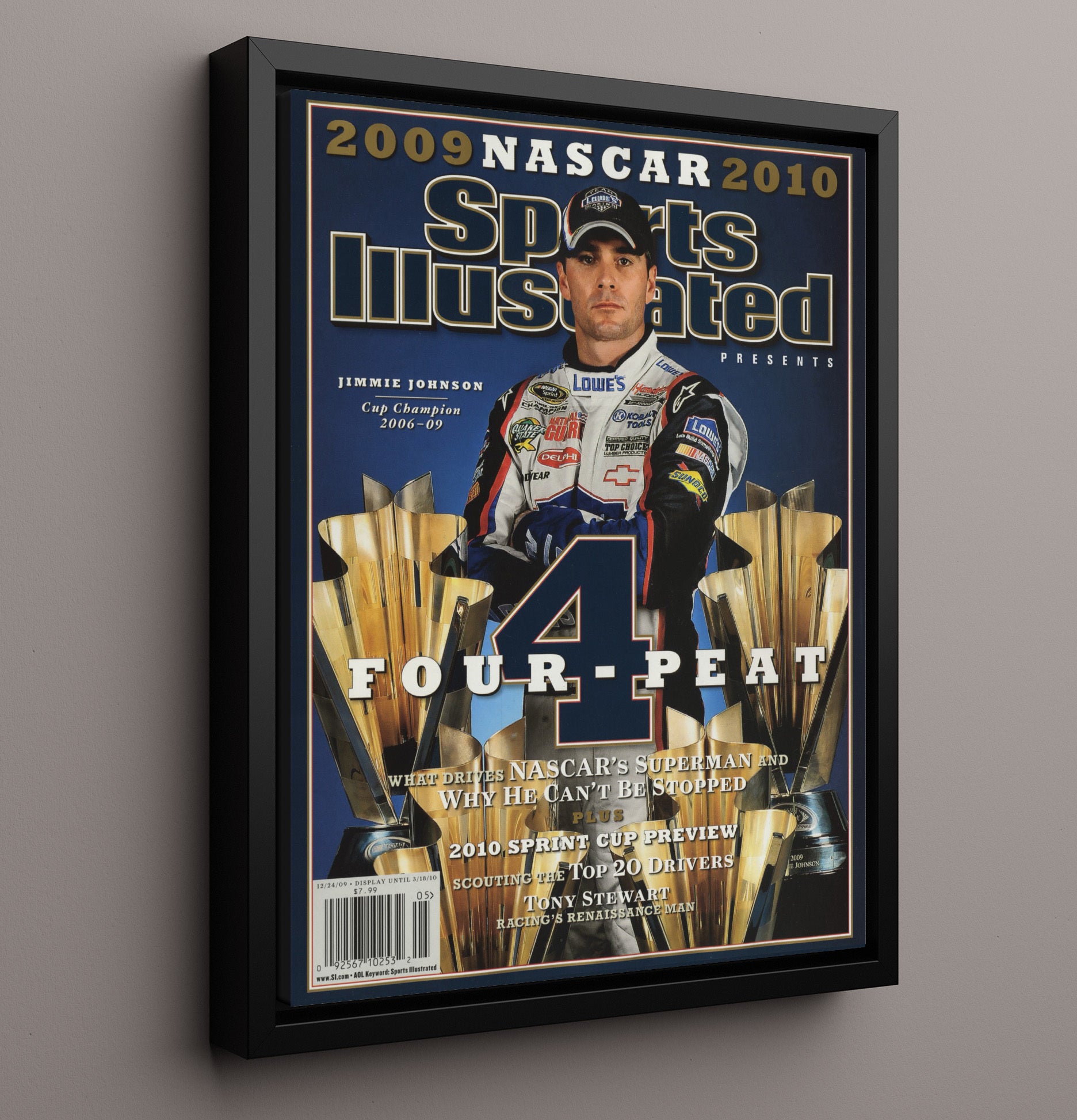 Jimmie Johnson - Four Peat SI Cover Racing Wall Art 16x20 Framed Canvas wall art print – Racing Wall Art decor