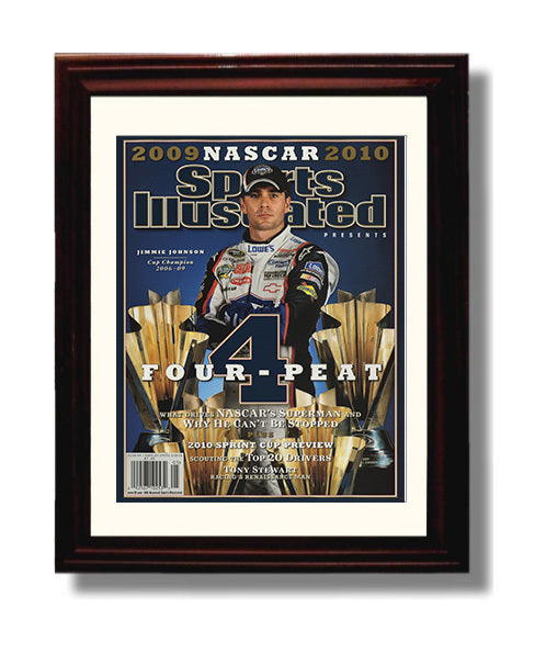 Jimmie Johnson - Four Peat SI Cover Racing Wall Art 8x10 Beveled Frame wall art print – Racing Wall Art decor
