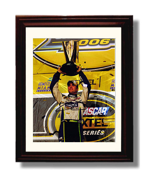 Jimmie Johnson - NASCAR Champion Trophy Celebration Racing Wall Art 8x10 Beveled Frame wall art print – Racing Wall Art decor