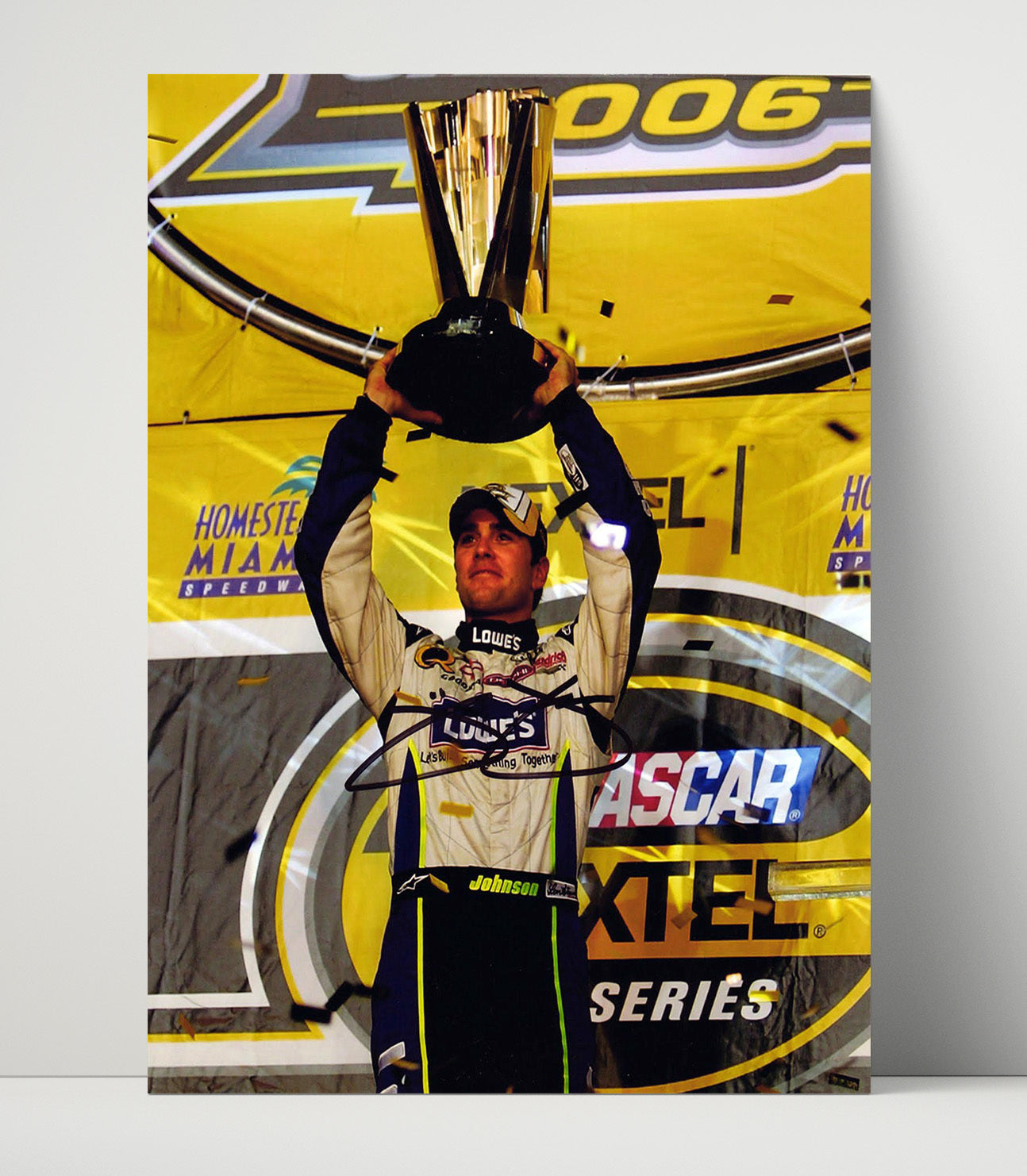 Jimmie Johnson - NASCAR Champion Trophy Celebration - Gallery Frame racing wall art