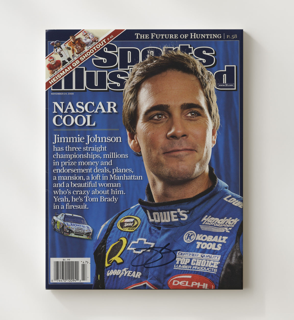 Jimmie Johnson - NASCAR Cool Signed SI Cover - Framed Canvas racing wall art