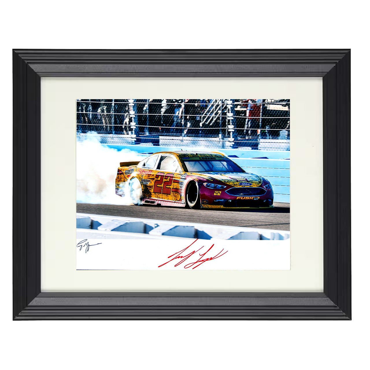 Joey Logano – Burnout Celebration 8x10 matted black framed racing wall art