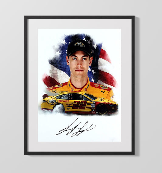 Joey Logano Pennzoil Mustang with American Flag - Canvas racing wall art