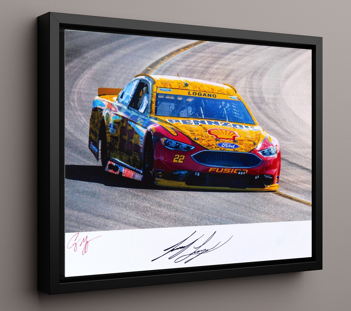 Joey Logano - Team Penske Shell Pennzoil No 22 Racing Wall Art 16x20 Framed Canvas wall art print – Racing Wall Art decor