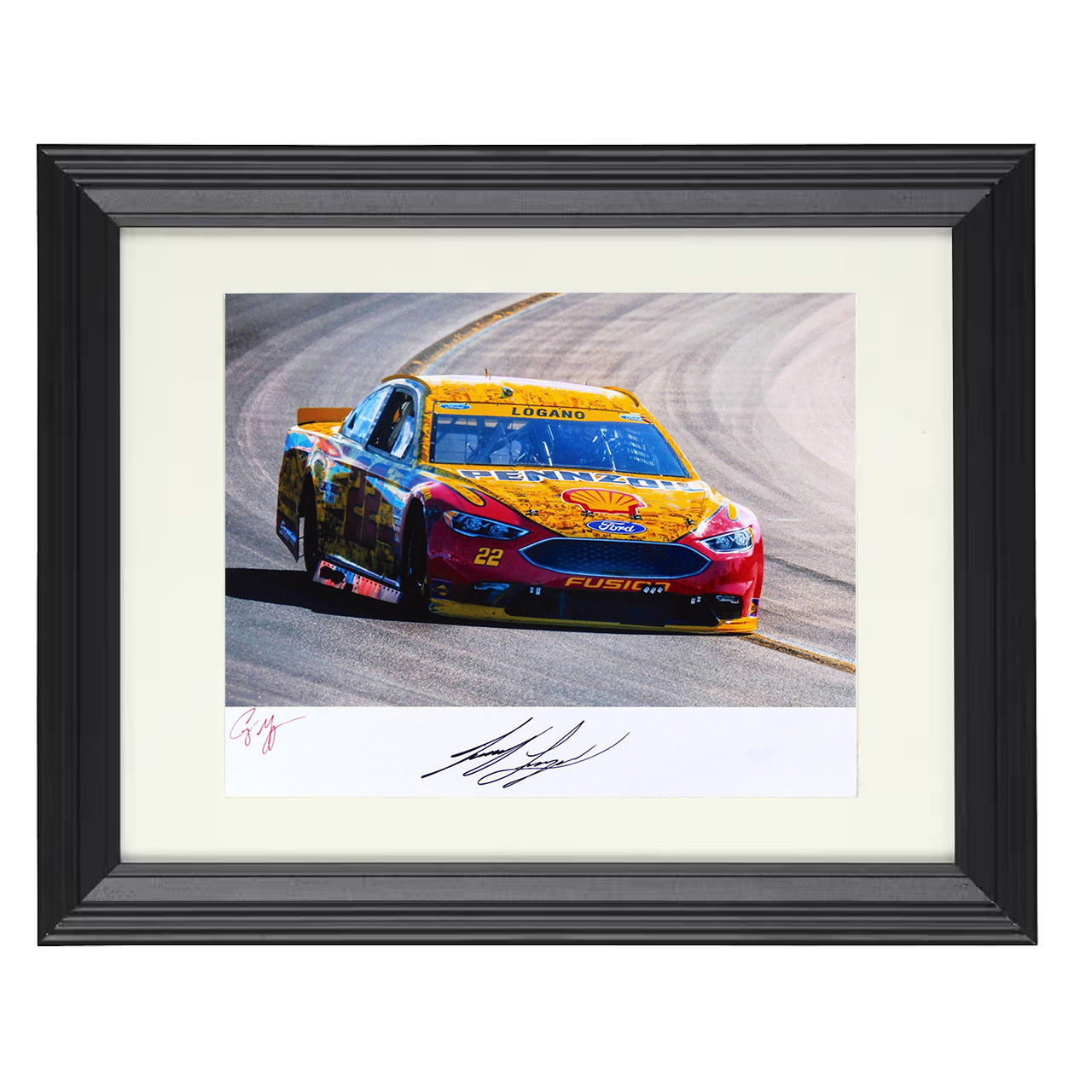 Joey Logano – Team Penske Shell Pennzoil No. 22 8x10 matted black framed racing wall art